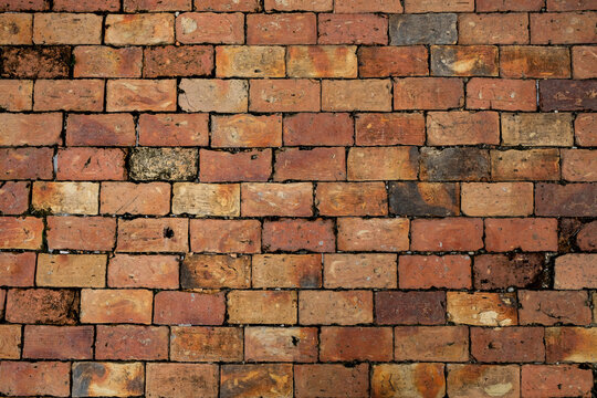 Close-up of classic red brick wall texture