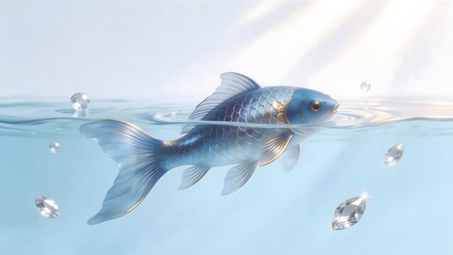 Blue fish with golden scales in water