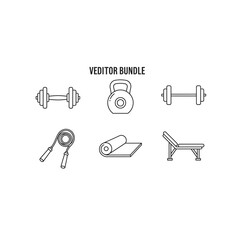 Fototapeta premium Fitness equipment line art vector icons bundle set with equipment, exercise