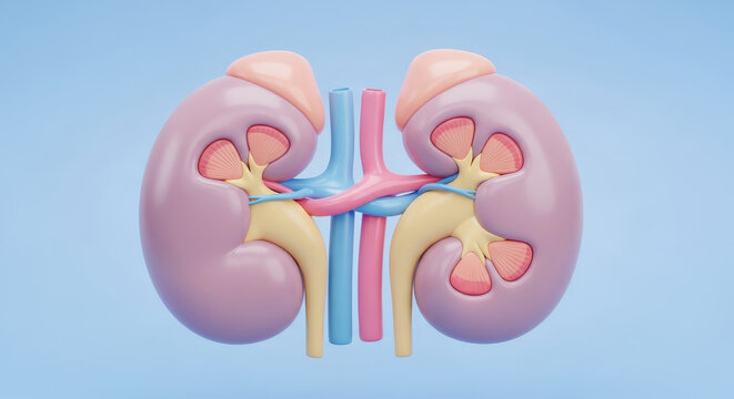 Stylized human kidney illustration with pastel colors and abstract shapes for medical and health awareness campaigns