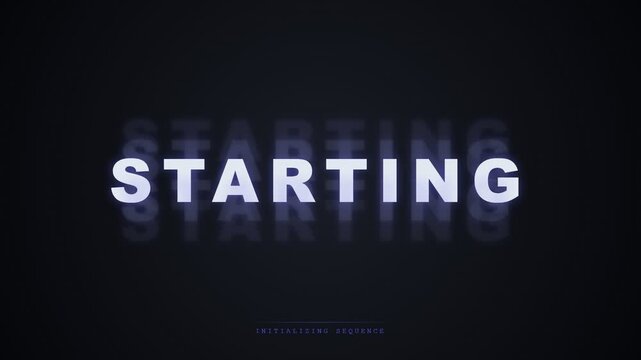 Starting text animation with initializing sequence on dark background