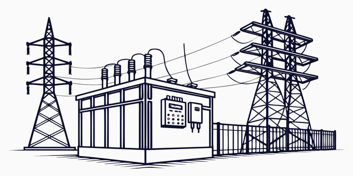 Electrical substation with power transmission towers and high voltage lines substation electricity transmission electrical infrastructure transformer industrial electric technology structure