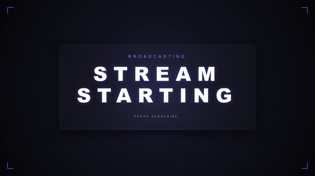 Stream starting animation with glowing text on a dark grid background