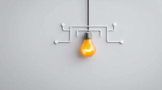 leadership choosing direction in uncertainty, Illuminating Innovation Pathway - Lightbulb Diagram with Glowing Branch for Leadership Concept, Copy Space Available