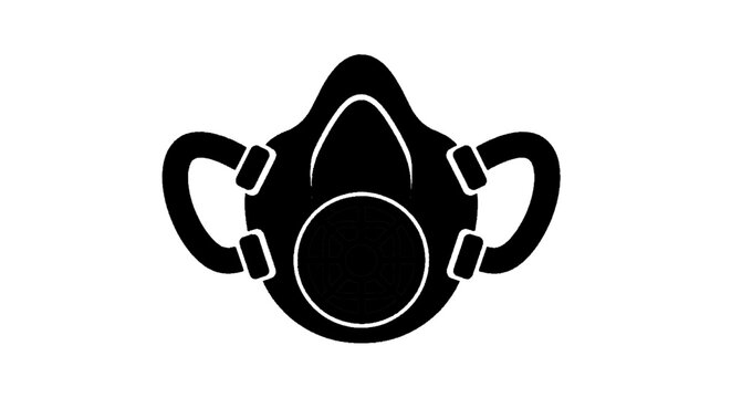 Minimal black silhouette icon, simple flat vector, bold black shape, no, no shading black silhouette icon of a respirator mask on a, flat icon style