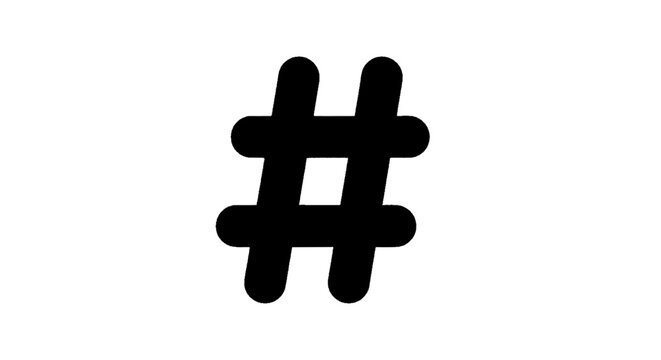 Minimal black silhouette icon, simple flat vector, bold black shape, no, no shading hashtag symbol on a, flat icon style