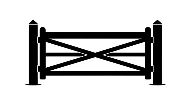 Minimal black silhouette icon, simple flat vector, bold black shape, no, no shading black silhouette of a farm gate on a, flat icon style