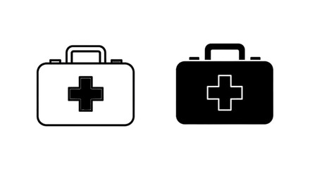 Fototapeta premium Minimal black silhouette icon, simple flat vector, bold black shape, no, no shading medical first aid kit icons set on a, flat icon style