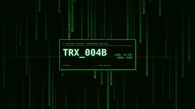 Digital matrix code stream with system status monitor animation