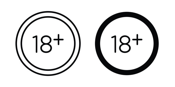 18 Plus icon with line stroke and black silhouette style