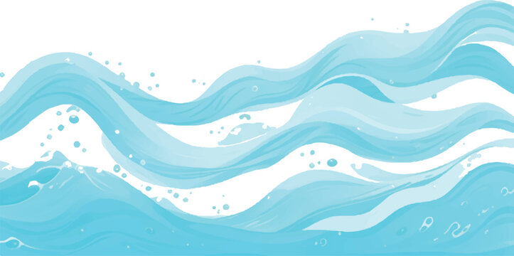 Stylized blue water waves illustration with bubbles and ripples on white background illustration background abstract turquoise horizontal decorative isolated moisture