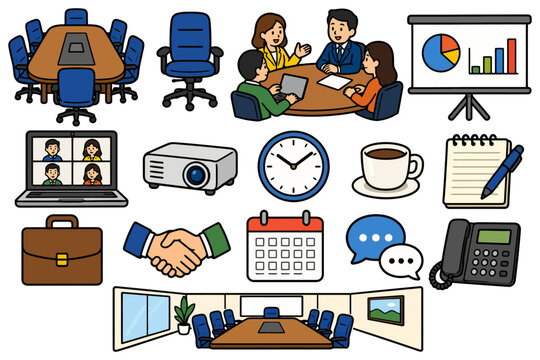 Office meeting essentials and equipment for collaborative work.