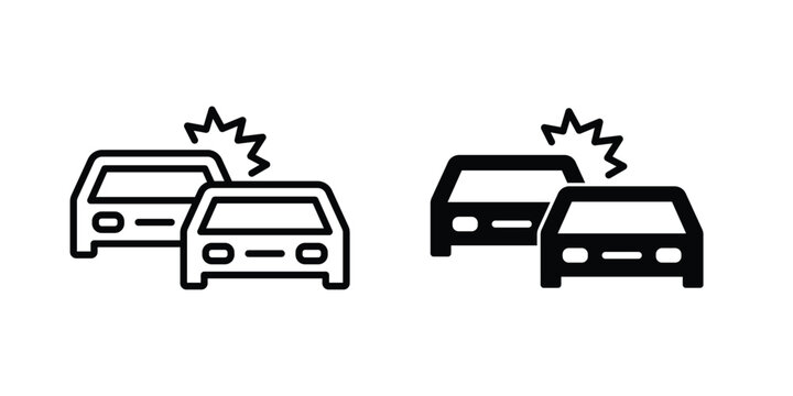 Car crash icon with line stroke and black silhouette style