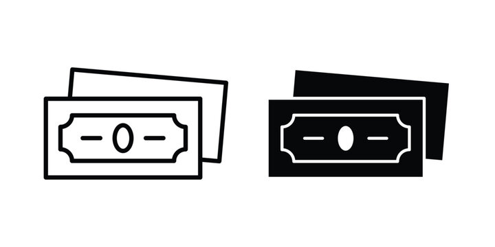 Cash money icon with line stroke and black silhouette style