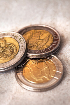 South African Five Rand Coins Currency Close Up Editorial