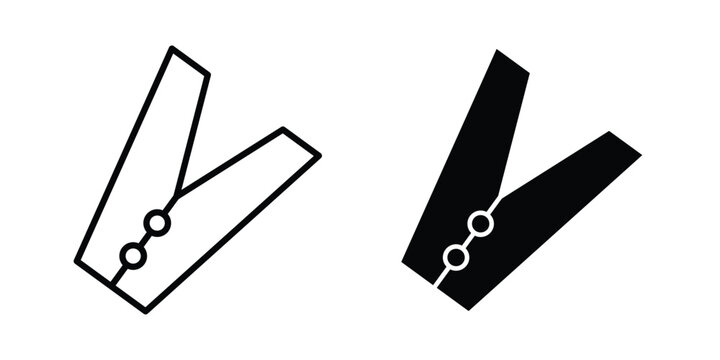 Clothespin icon with line stroke and black silhouette style