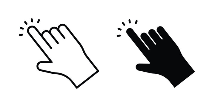 Click Hand icon with line stroke and black silhouette style