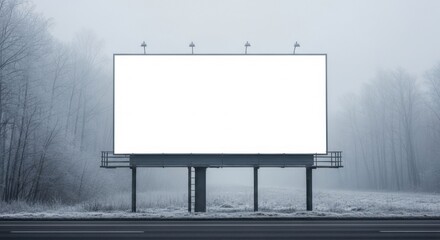 Fototapeta premium Blank billboard frame in cold foggy outdoor environment ready for advertisement or message display