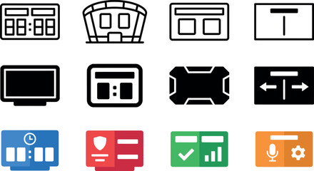 Soccer event icons scoreboards goals stadium elements for sports graphics © Khatunay JANNATARA