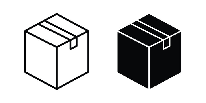 Courier box icon with line stroke and black silhouette style