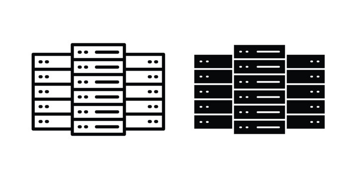 Data center icon with line stroke and black silhouette style