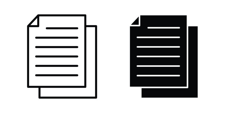 Document icon with line stroke and black silhouette style