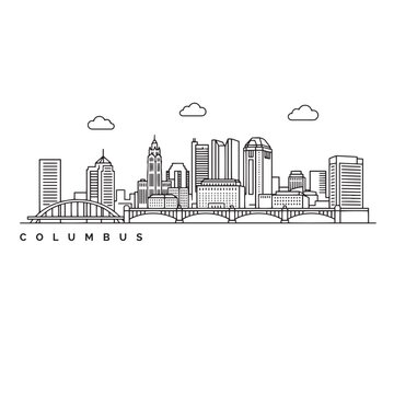 Columbus Ohio Skyline Outline Vector Illustration with Modern City Buildings Line Art