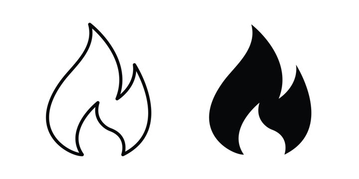 Fire flame icon with line stroke and black silhouette style