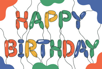 Happy birthday text made of colorful balloons on transparent background. © Rokeya