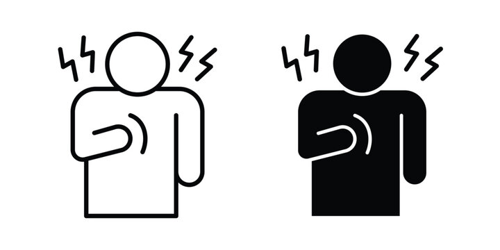 Heart attack icon with line stroke and black silhouette style
