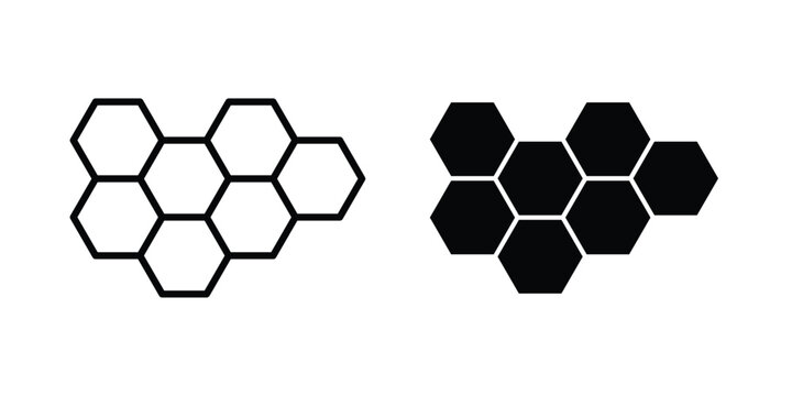 Honeycomb icon with line stroke and black silhouette style