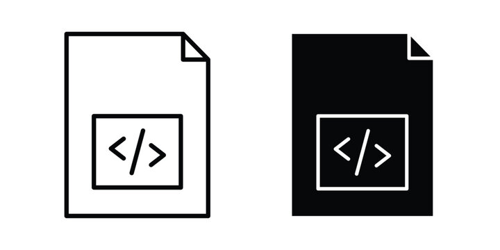 HTML script icon with line stroke and black silhouette style