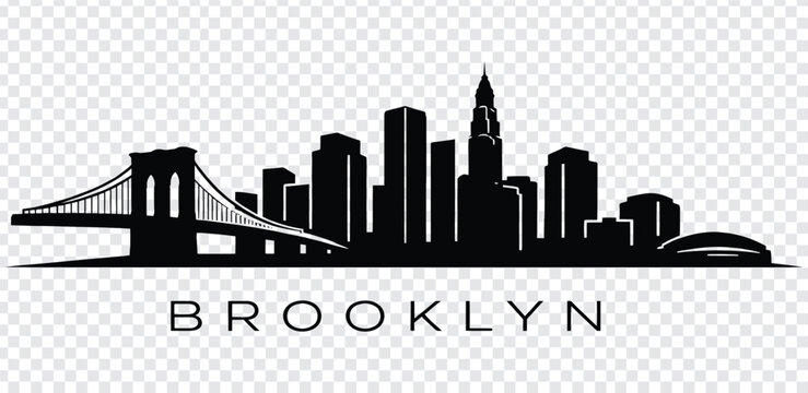 Black silhouette of brooklyn city skyline with bridge and buildings