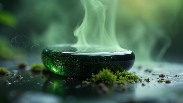Enchanting Green Smoke Rising from a Mystical Stone