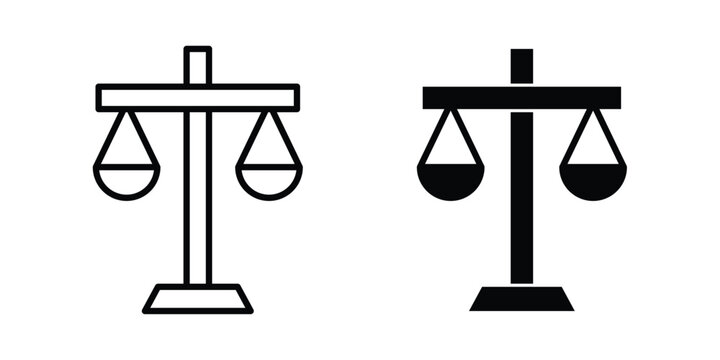 justice scale icon with line stroke and black silhouette style