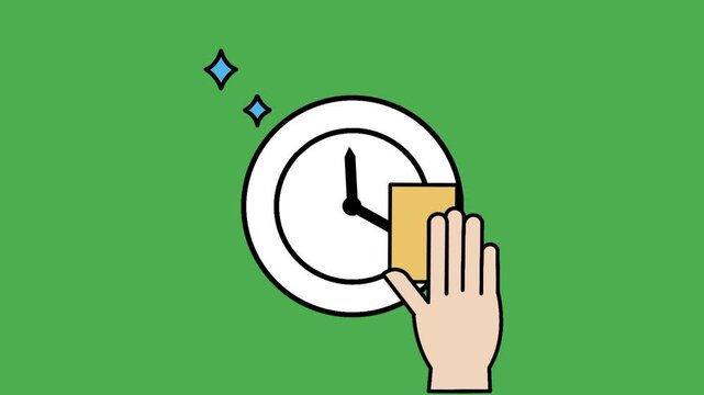 Hand washing plate with clock symbol representing cleaning time, routine, and household task efficiency