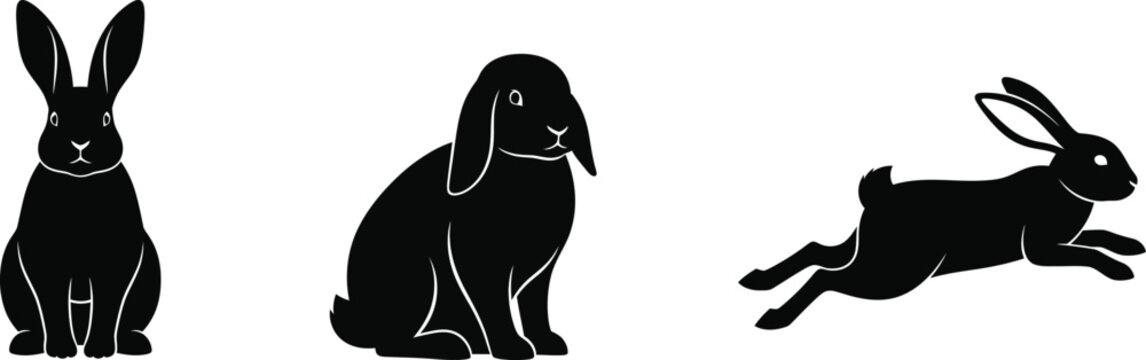 Rabbit bunny silhouette hare jumping set
