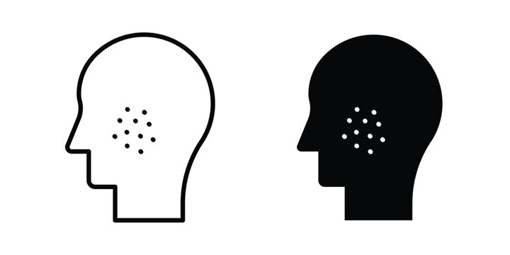 Man acne on face icon with line stroke and black silhouette style
