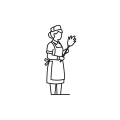 Fototapeta premium Housekeeper Icon with Duster - Minimalist Line Art of Cleaning Staff