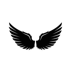 Obraz premium Black Angel Wings Silhouette Icon on White Background