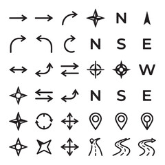 Fototapeta premium Navigation and direction icon set with compass elements