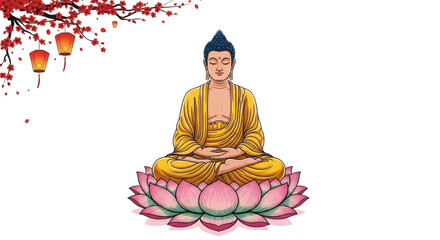 Obraz premium Set of buddha purnima icons with silhouette of buddha lotus flower and bodhi leaf for religious celebration