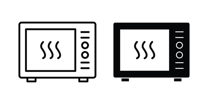 Microwave oven icon with line stroke and black silhouette style