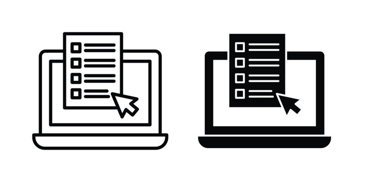 Online test icon with line stroke and black silhouette style