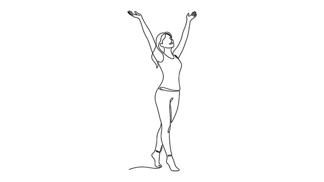 A woman celebrating with arms raised.