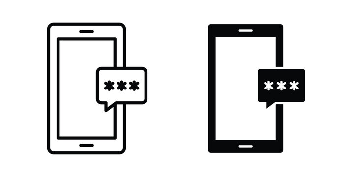 Otp sms icon with line stroke and black silhouette style