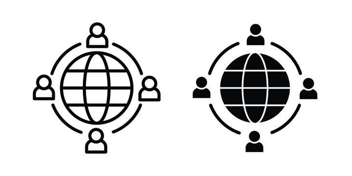 Outsourcing icon with line stroke and black silhouette style