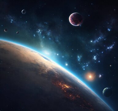 dunkles hintergrundbild f&uuml;r eine webseite. weltall, sterne, planeten