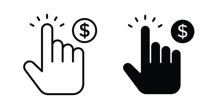 Pay per click icon with line stroke and black silhouette style