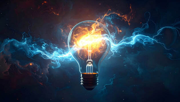 Abstract Concept of a Brilliant Idea Igniting Within a Light Bulb.